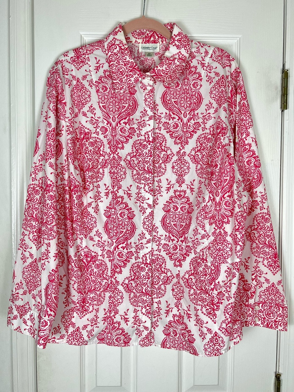 Coldwater Creek Pink/White Paisley Print Button Down Shirt Long Sleeve Sz 2X